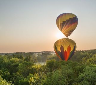 Two hot air balloons flying over Lancaster County