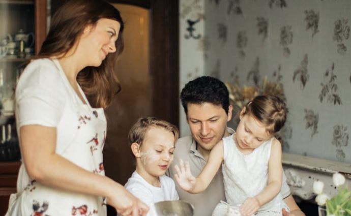 a family cooking