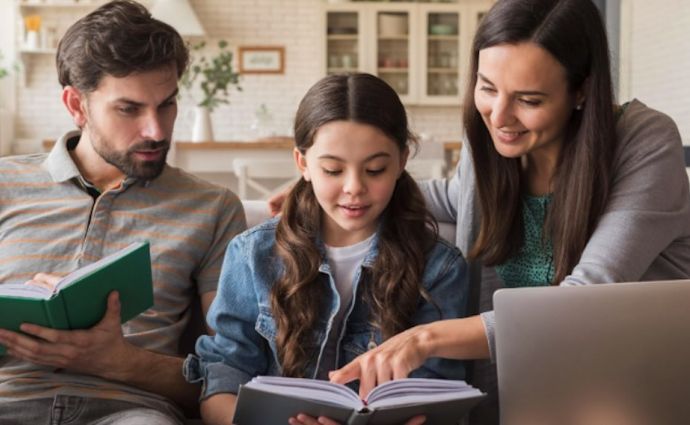 Young family reading