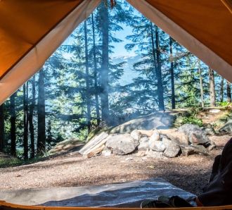 A view from a tent of a beautiful natural area