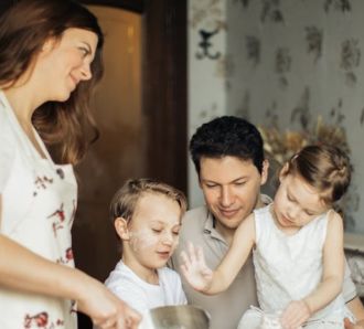 a family cooking