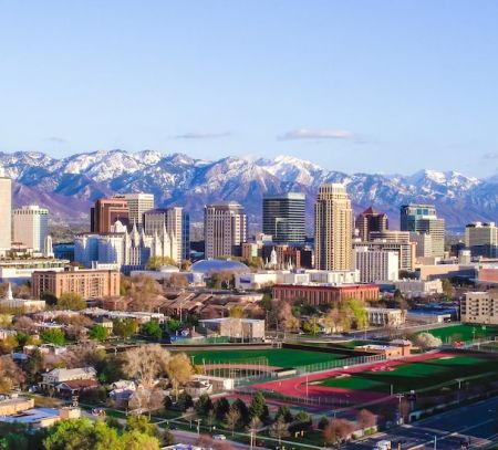 salt lake city skyline aerial image rockies mountains family days out 