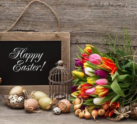 Easter sign and eggs