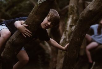 kids play in the woods
