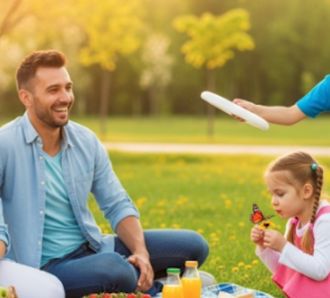 family play frisbee in park