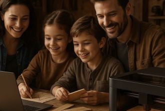 family doing woodwork project