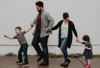 A family walking outside