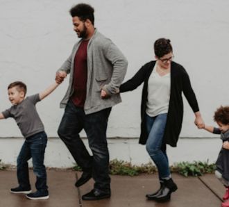 A family walking outside