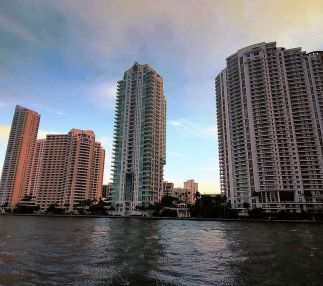 Views of the Miami River Skyline during Sunset
