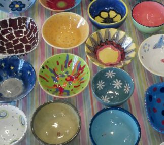 Painted bowls at the Pottery Painting Studio