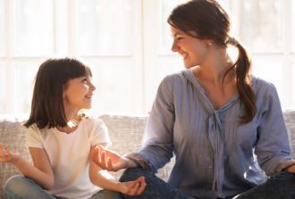 mum and daughter meditate