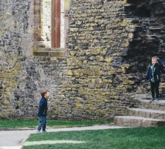 Family visiting castle