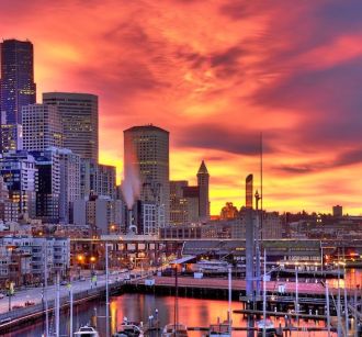 seattle skyline washington state sunset