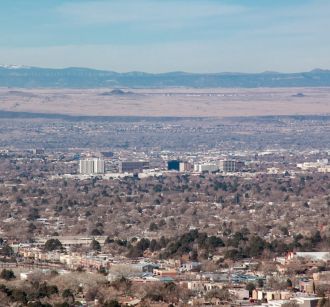 The scenic Albuquerque skyline with the Sandia Mountains