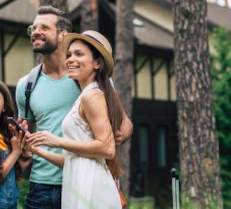 family outside a house