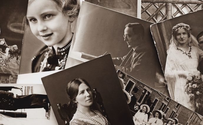 a close up of vintage black and white photos