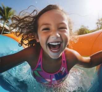 Girl on slide in pool