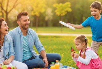 family play frisbee in park
