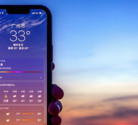Phone with weather data on it
