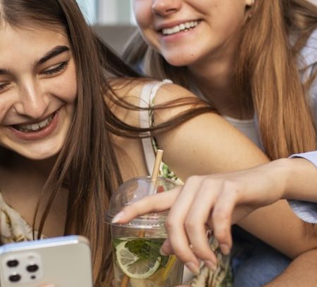Girls using social media