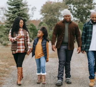 family walking in nature