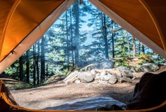 A view from a tent of a beautiful natural area