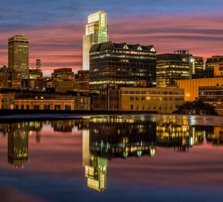 omaha sky line at night time red sunset omaha city guide