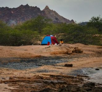 Family camping wide view