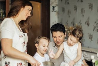 a family cooking